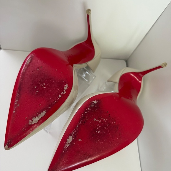 Christian Louboutin Iriza 100 Craie White Grey Patent Leather Heel Pump 39.5 - Picture 3 of 6